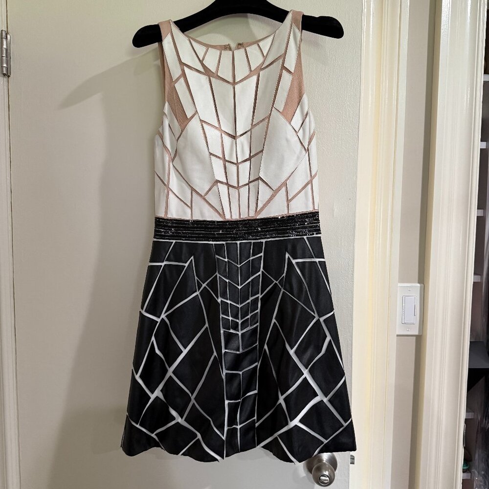 Jovani White/Black/Nude Leather Cocktail Dress